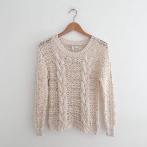 LC Lauren Conrad Open Knit Cream Sweater Cable Knit Pullover Size XS